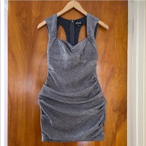 Adrianna Papell Silver/ Gray mini dress.
